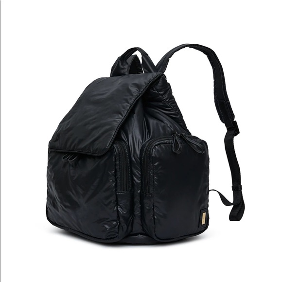Caraa Black Vegan Faux Leather Drawstring Waterproof Backpack NWT Travel Work - Picture 2 of 10